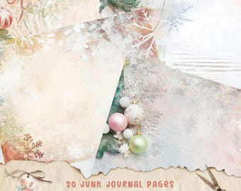 Pastel Christmas Junk Journal Kit, Vintage Merry Christmas Junk Journal Page, Santa Scene Junk Journal Printable Paper Digital Collage Sheet