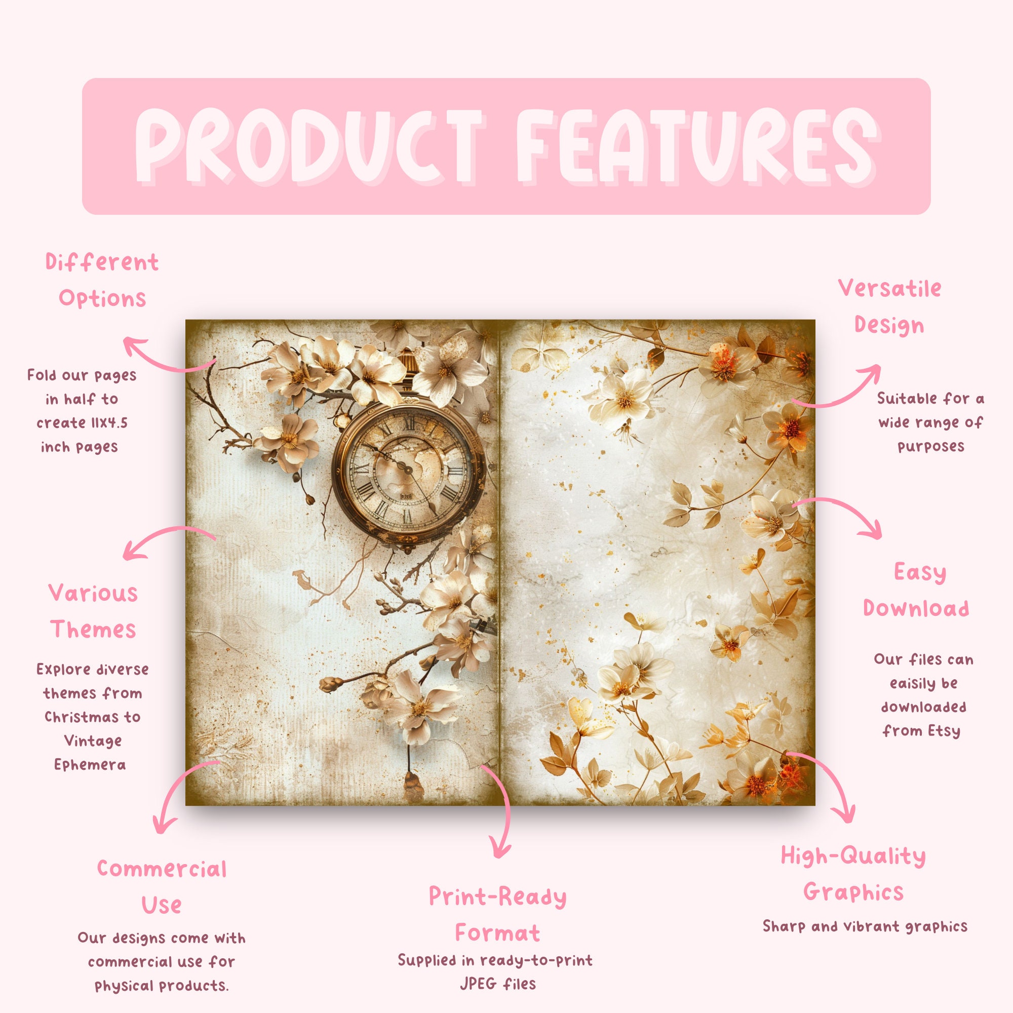 White and Gold Mixed Media Junk Journal Art Kit, Digital Papers ...
