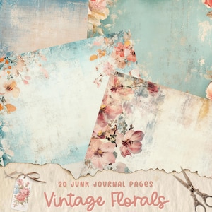 Vintage Floral Junk Journal, Flower Printable Page Kit, Scrapbook Paper, Digital Collage Sheet, Instant Download, Card Paper Craft Supplies