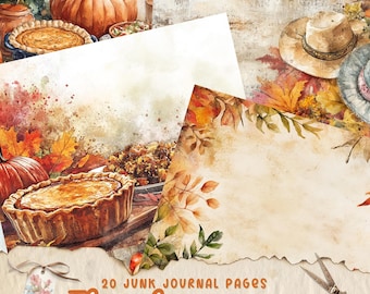 Thanksgiving Junk Journal Pages, Digital Fall Scrapbook Paper, Printable Autumn Leaves Collage Sheet, Fall Junk Journal Kit, Autumn Ephemera