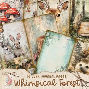 Wald Junk Journal Seiten, druckbares Collage Sheet, digitales Scrapbook Papier, dunkles Woodland Kit, Vintage Ephemera, Tier Download