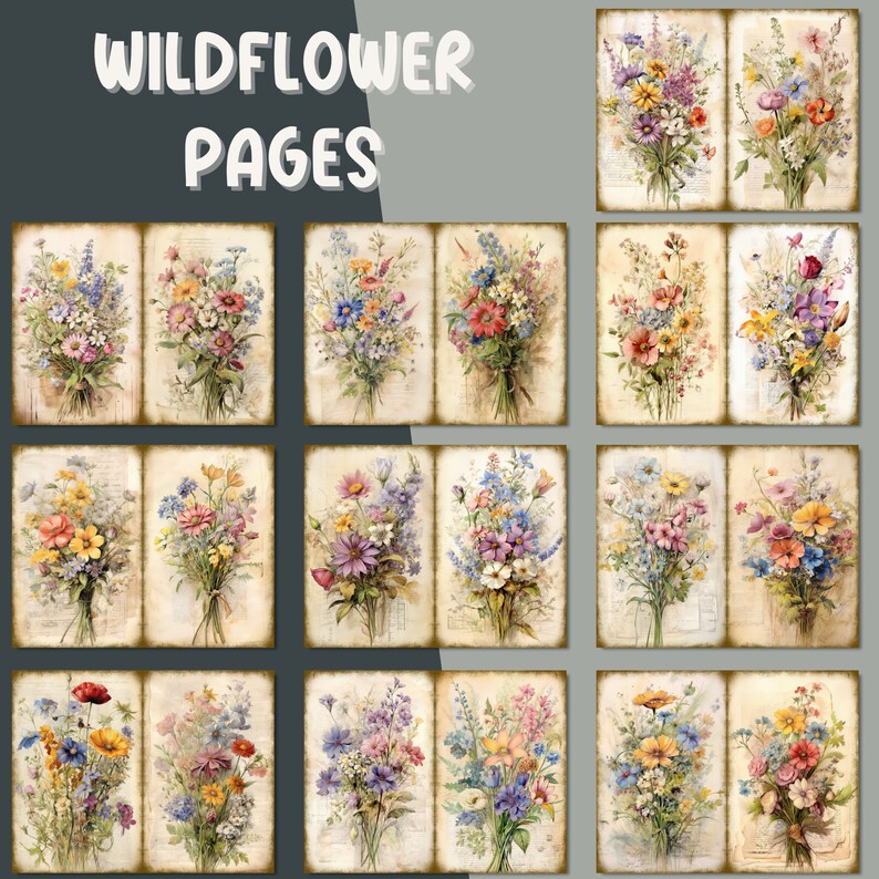 Floral Junk Journal Page Flower Printable Flower Paper Craft Paper for ...