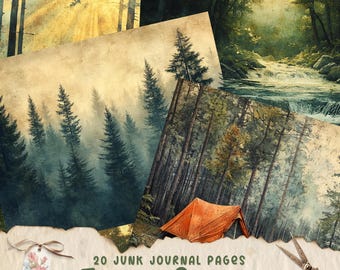 Forest Junk Journal Printable Pages, Digital Scrapbook Paper Kit, Collage Sheet, Nature Ephemera, Woodland Download, Tree Craft Paper, Camp