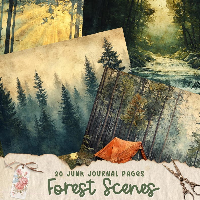 Forest Junk Journal Printable Pages, Digital Scrapbook Paper Kit ...