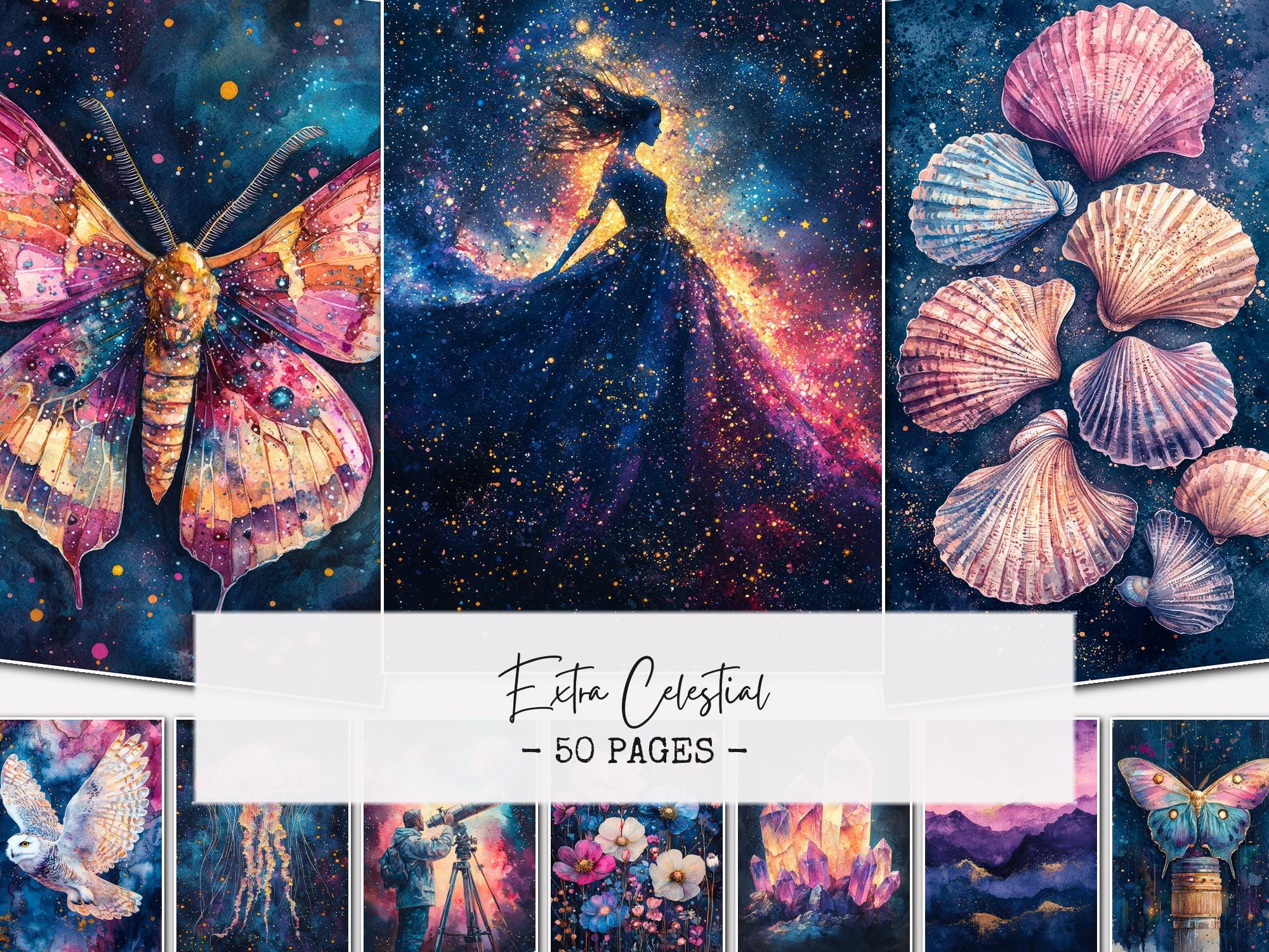 Extra Celestial Printable Journal Pages – Galaxy Cosmic Art Pack (50 ...