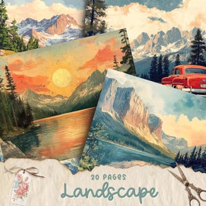 Landscape Junk Journal Kit, Junk Journal Printable Paper, Digital Collage Sheet, Vintage Junk Journal Pages, Digital Images for Scrapbooking