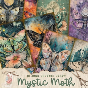 Mystische Motte Junk Journal Seite, dunkler Schmetterling Scrapbook Seite, Fantasy Journal Seiten, bedruckbares Papier, Collage Sheet, digitaler Download
