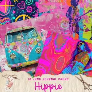 Hippie Junk Journal Pages | Printable Journal Kit | Digital Paper Pack | Scrapbook Kit | Bold Vibrant Floral Garden | Commercial Use