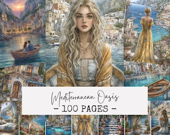 Mittelmeer Junk Journal Papiere, Italienische Küste Digitales Papier, Amalfi Stil Reise Hintergründe, Scrapbook Printable