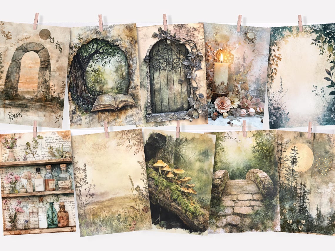 Enchanted Forest Junk Journal Pages, Mystic Woodland Digital Paper ...