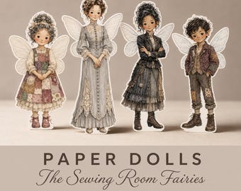 Paper Dolls Sewing Room Fairies Printable Junk Journal Ephemera Vintage Patchwork Fairy Cut Outs Digital Download 30 Dolls 10 Sheets
