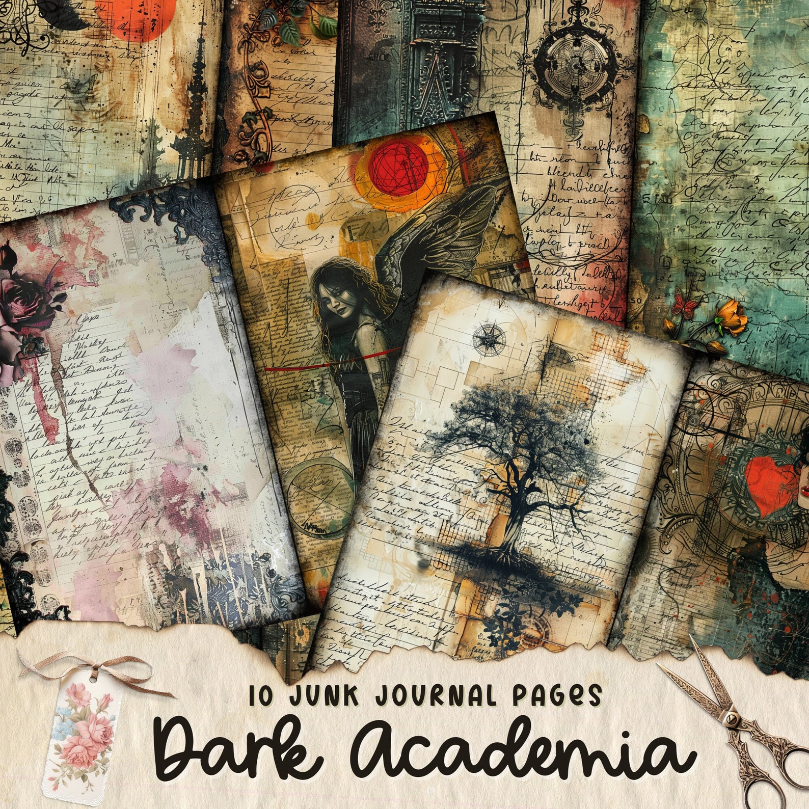 Dark Academia Junk Journal Pages, Digital Scrapbook Paper Kit, Gothic ...