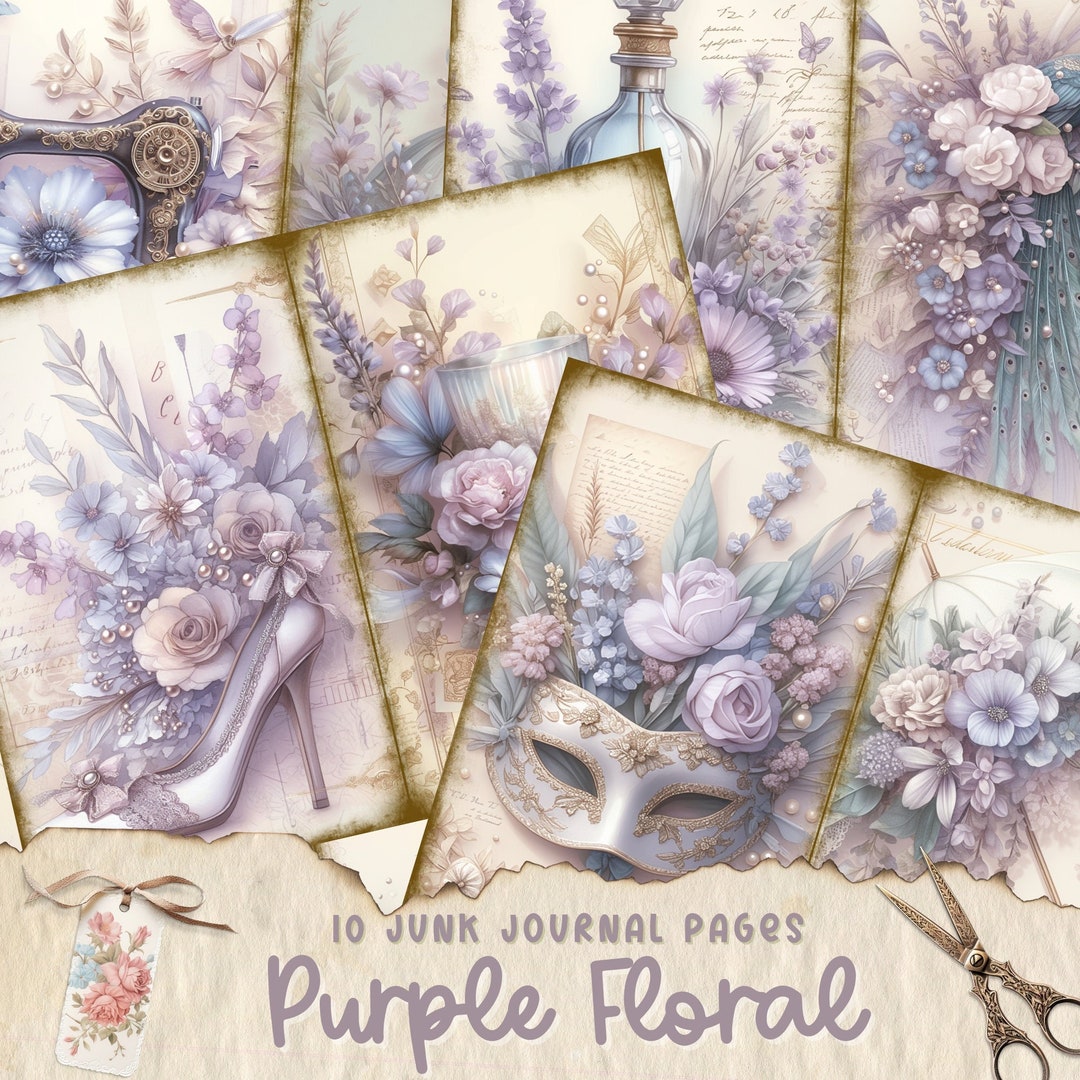 Floral Purple Junk Journal Printable Pages, Vintage Card, Digital ...