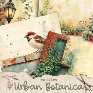 Pages de Junk Journal d'Urban Botanica – Impressions botaniques à la fois rustiques et modernes, inspirées de la ville, avec des plantes vintage et de la verdure urbaine