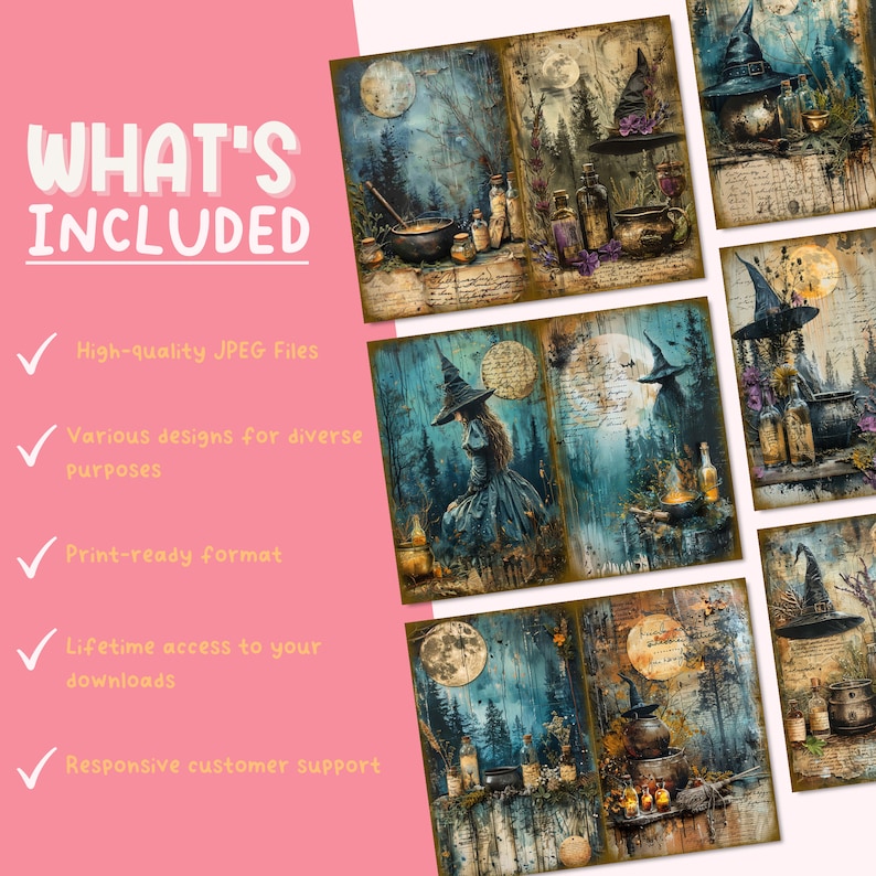 Witchcraft Junk Journal Pages, Digital Scrapbook Paper Kit, Printable ...