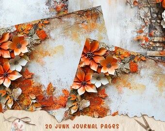 Fall Junk Journal Pages, Digital Fall Scrapbook Paper, Printable Autumn Foliage Collage Sheet, Autumn Flower Junk Journal Kit, Fall Ephemera