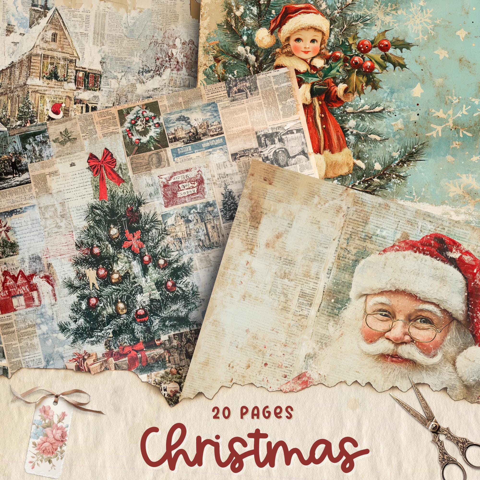 Christmas Junk Journal Kit, Vintage Merry Christmas Junk Journal