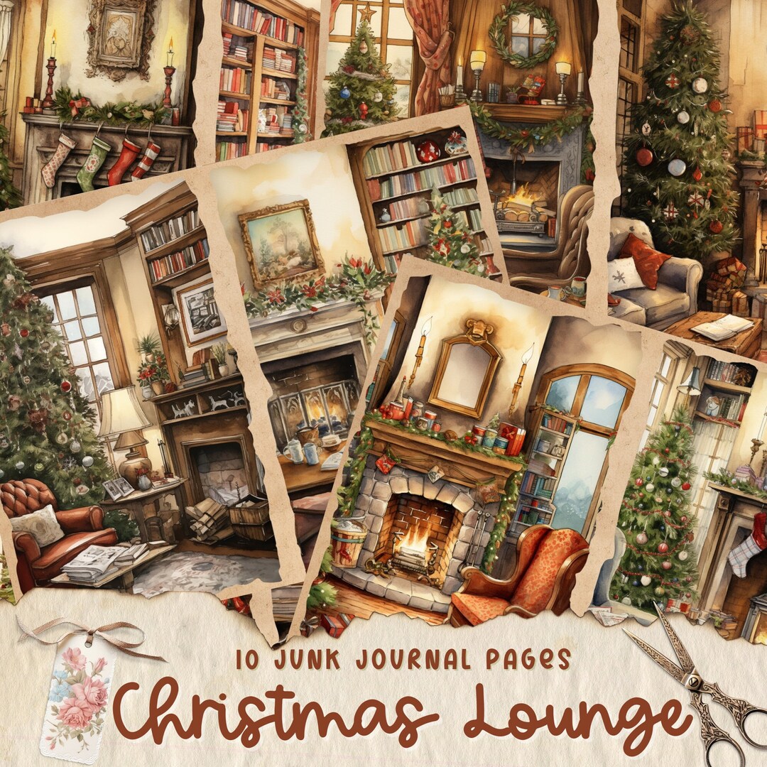 Christmas Living Room Junk Journal Pages Ephemera Digital Scrapbook ...