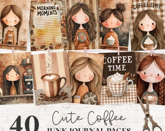 Coffee Junk Journal Pages, Cafe Journal Card, Vintage Printable, Latte Scrapbook Supplies, Coffee Ephemera, Vintage Coffee Journal Page Cake