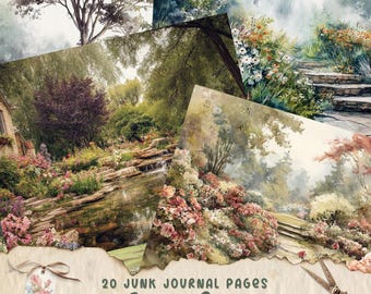 Garden Junk Journal Kit, Printable Floral Landscape Pages, Cottage Garden Ephemera, Digital Nature Scrapbook Paper for Junk Journaling