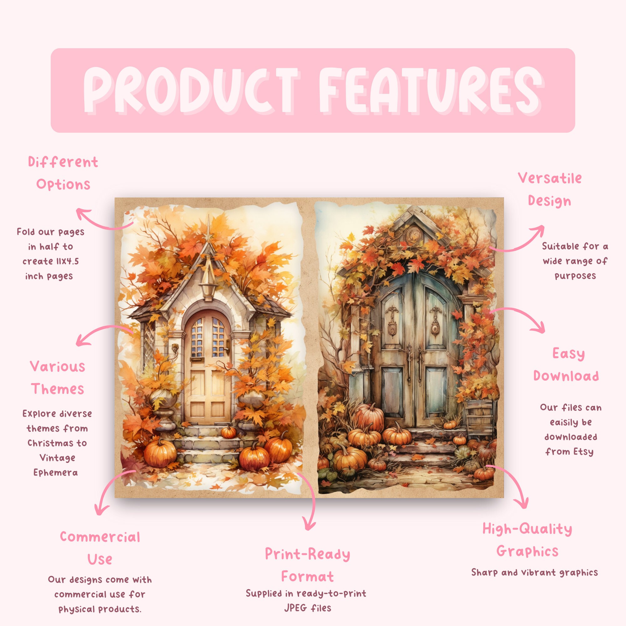 Autumn Vintage Door Junk Journal Paper, Vintage Fall Junk Journal Kit ...