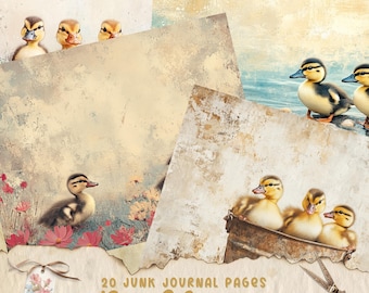 Ducklings Junk Journal Papers Kit, Duck Ephemera, Printable Download, Mixed Media, Collage Sheet, Instant, Farm Animal, Scrapbook Card Pack