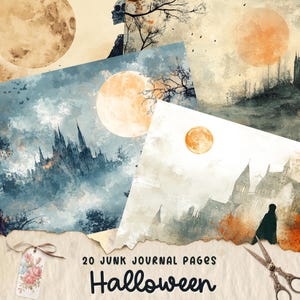 Páginas imprimibles de diario basura de Halloween, papel para álbum de recortes digital, hoja de collage espeluznante, descarga de material efímero vintage, papel para manualidades de brujas gótico