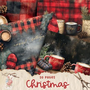 Christmas Junk Journal Kit, vintage Merry Christmas Junk Journal-pagina's, Santa Scene Junk Journal afdrukbaar papier, digitaal collagevel