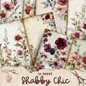 Pages de journal indésirable shabby chic, roses roses, perles, dentelle, kit de papier journal imprimable, téléchargement numérique, fournitures de scrapbooking, papier kraft