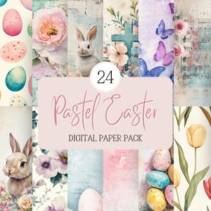 Paquete de papel digital de Pascua pastel / Fondos imprimibles / Papeles de diario basura de primavera / Efímeras de Pascua / Kit de álbumes de recortes / Materiales para diarios