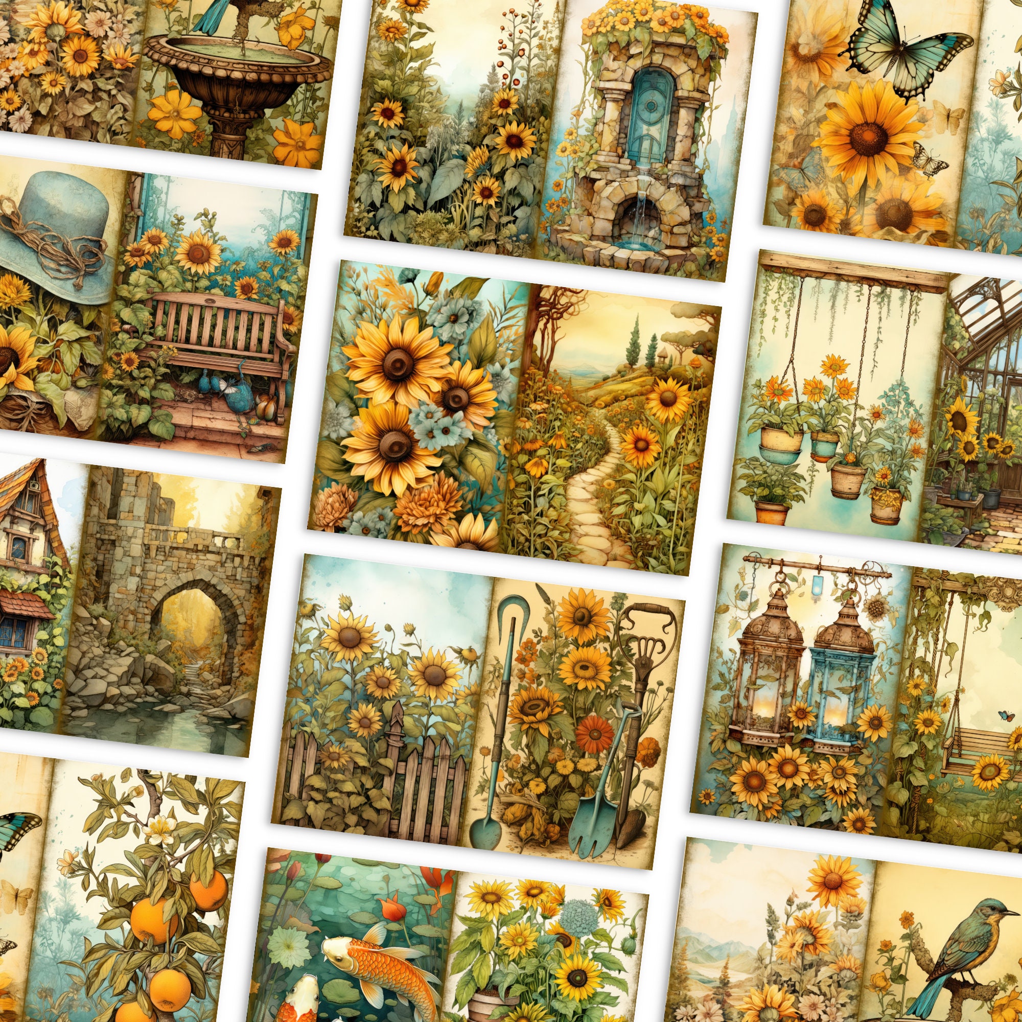 Sunflowers Junk Journal Pages, Vintage Sunflowers Junk Journal Kit ...
