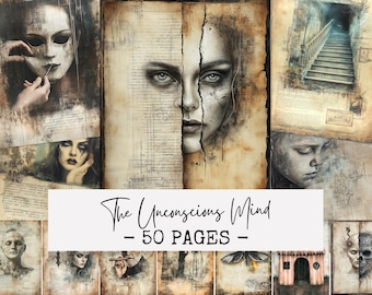 The Unconscious Mind Junk Journal Pages, Dark Surreal Digital Papers, Psychology Art Ephemera Kit, Vintage Grunge Scrapbook, Printable