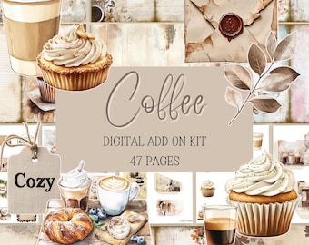 Coffee Junk Journal Kit, Cafe Journal Card, Vintage Printable, Latte Scrapbook Supplies, Coffee Ephemera, Vintage Coffee Journal Page Cake