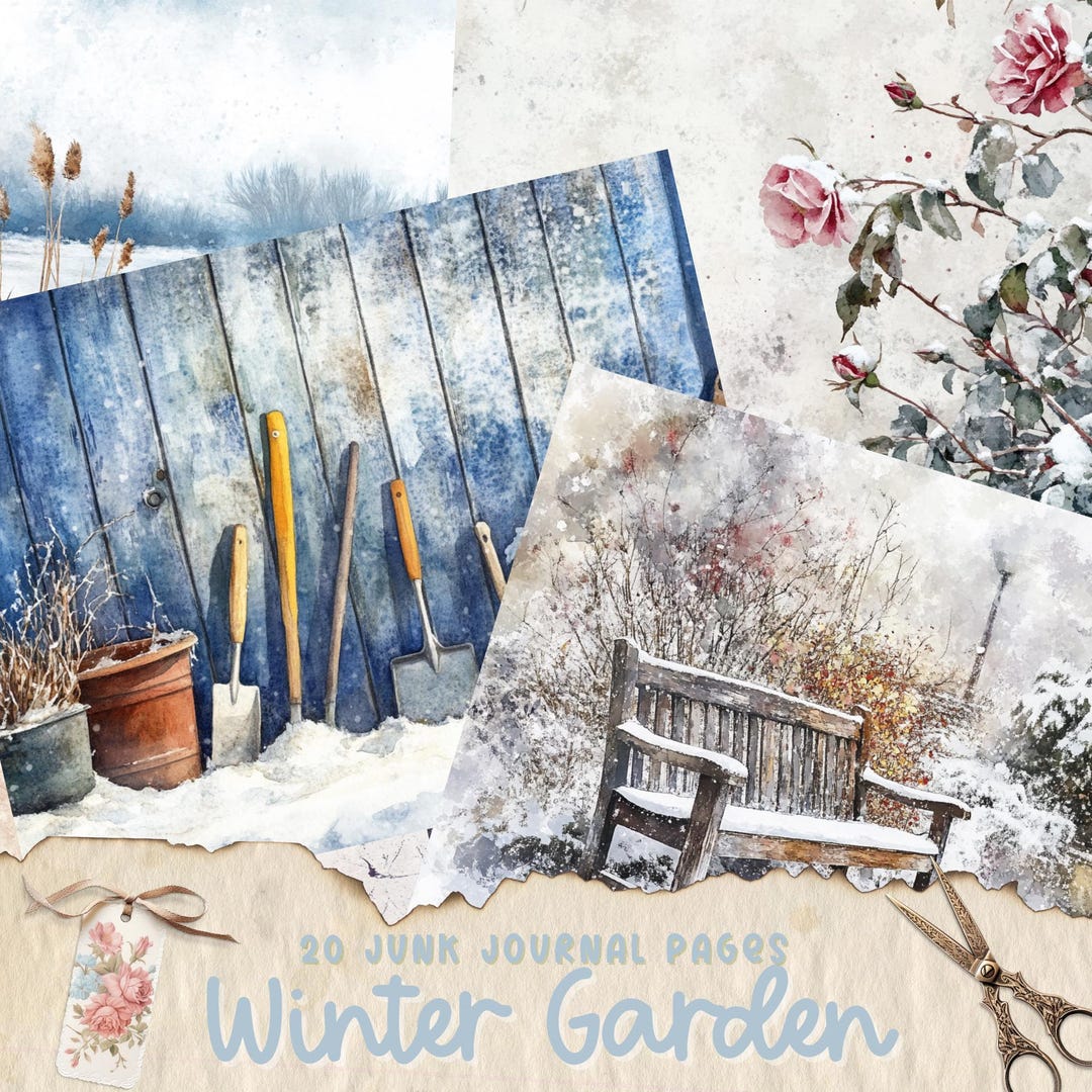 Winter Garden Junk Journal Kit, Snow Collage Printable Journal Pages ...