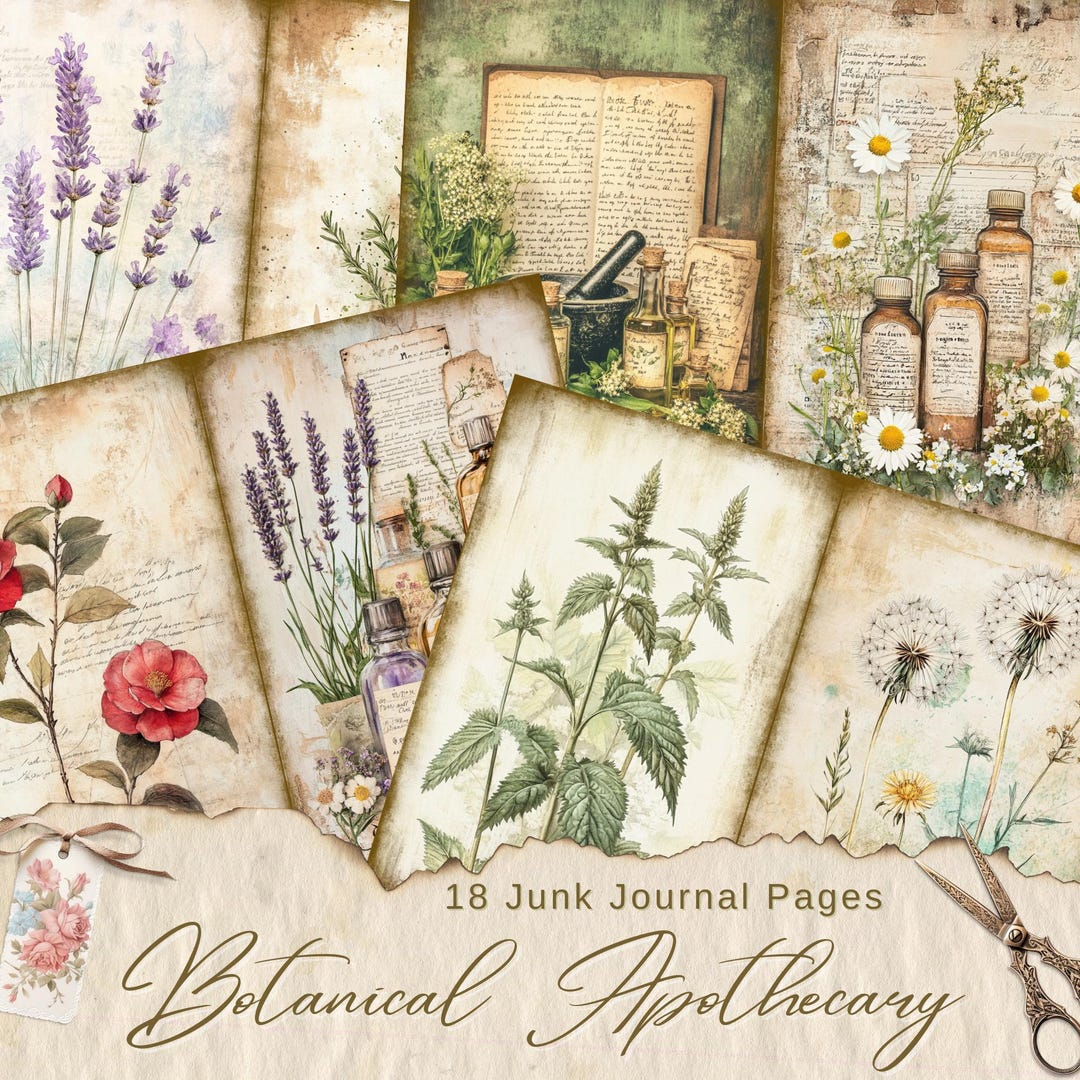 Botanical Apothecary Junk Journal Pages, Flower Scrapbook Paper Kit ...
