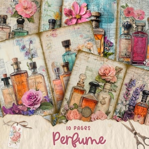 Perfume Junk Journal Printable Pages, Vintage Card, Digital Collage Sheet, Flower Junk Journal Kit, Victorian Scrapbook Ephemera