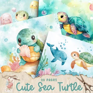 Kit de diario basura de tortugas bebés, papel vintage de tortuga, páginas de diario digital, páginas de animales Shabby Chic, suministros para diario basura, descarga