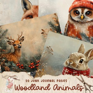 Pages de Noël des bois pour le journal des animaux, journal festif de la camelote Nature, Pages de bébé des bois, kit de papier pour collage, téléchargement numérique