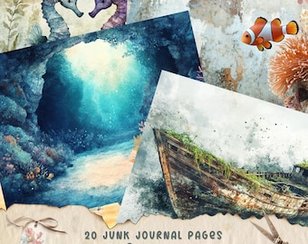 Underwater Junk Journal Pages, Digital Ocean Themed Scrapbook Paper, Printable Sea Collage Sheet, Vintage Nautical Junk Journal Kit Beach