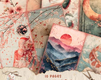 Vintage Japan Junk Journal Pages, Digital Scrapbook Paper Kit, Japanese Ephemera, Printable Collage Sheet, Asian Background, Oriental Prints