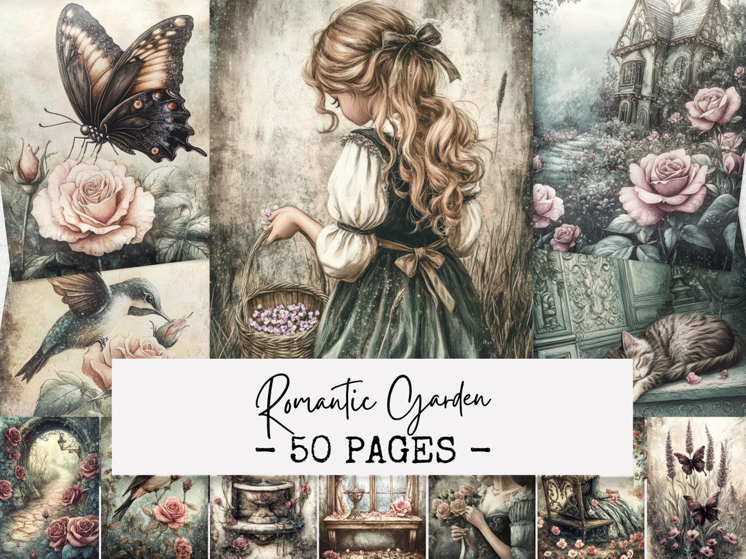 Romantic Garden Junk Journal Kit Printable Pages Rose Floral Digital ...