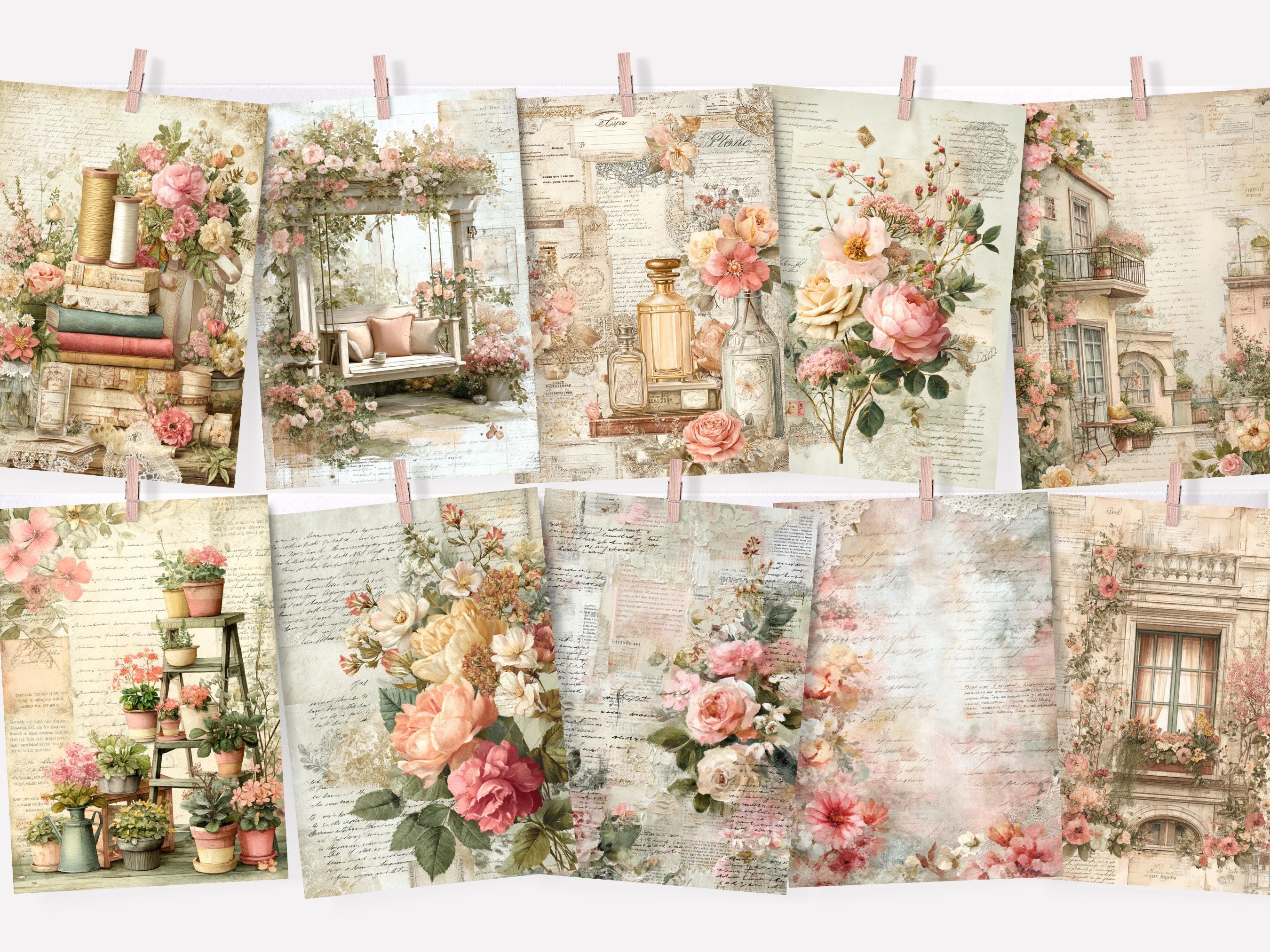 Shabby Chic Junk Journal Kit, Vintage Floral Printable Journal Pages ...