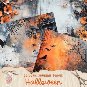 Páginas imprimibles de diario basura de Halloween, papel para álbum de recortes digital, hoja de collage espeluznante, descarga de material efímero vintage, papel para manualidades de brujas gótico