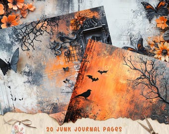 Halloween Junk Journal Wydrukowalne Strony, Cyfrowy Papier Do Scrapbooków, Straszny Arkusz Kolażu, Pobieranie Ephemera Vintage, Papier Do Rzemiosła Wiedźmy Gotycki