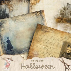 Pages imprimables du journal Halloween Junk Journal, kit de papier pour scrapbooking numérique, feuille de collage, éphémères vintage, téléchargement, papier craft effrayant, gothique