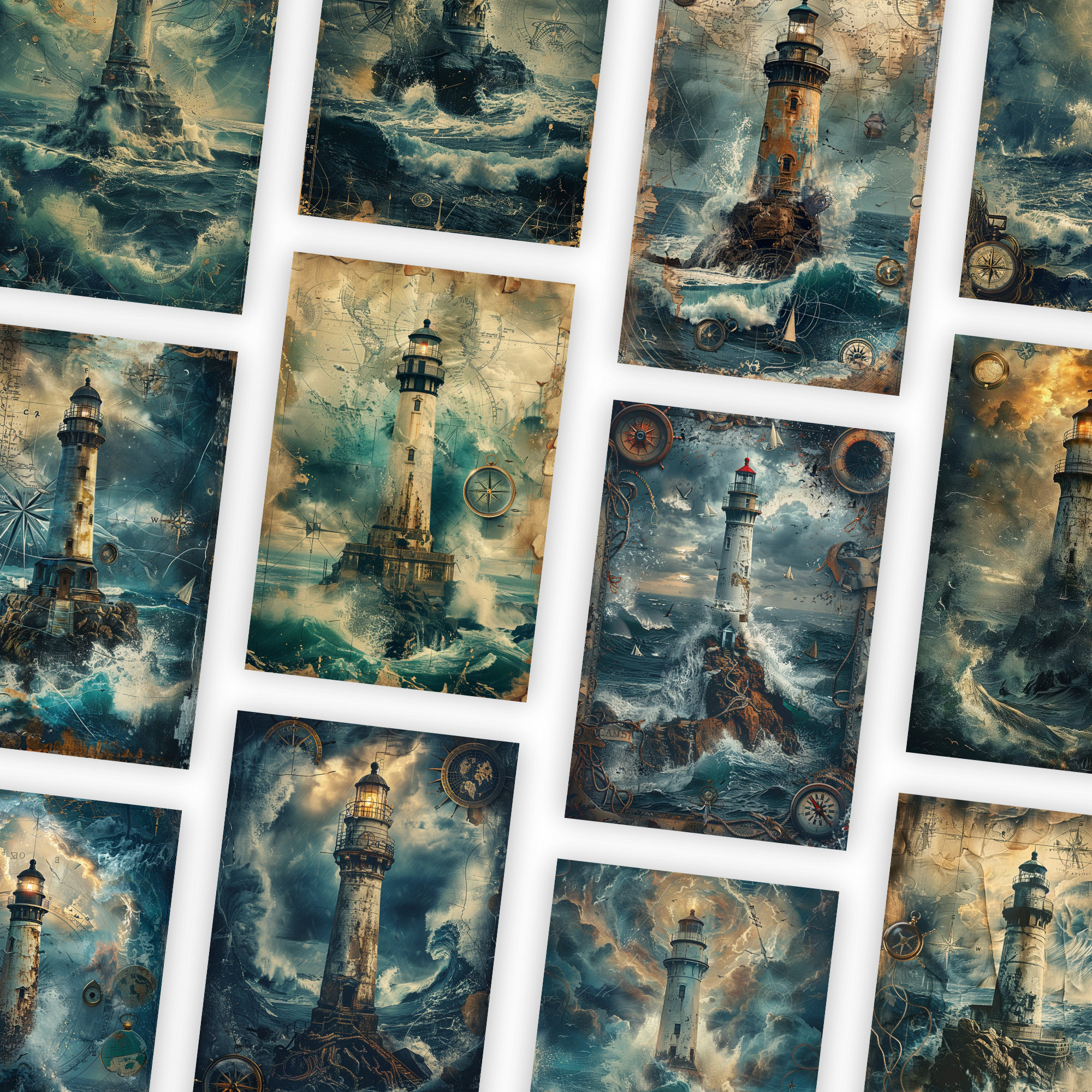 Lighthouse Junk Journal Pages, Digital Ocean Themed Scrapbook Paper ...