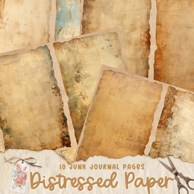 Beunruhigt Papier Junk Journal Seiten, Vintage Junk Journal Kit, Junk Journal Druckbares Papier, Digital Collage Sheet, sofortiger Download, Basteln Bild 1