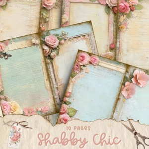Shabby Chic Junk Journal Pages, Spring Ephemera, Scrapbook printable, Printable Paper, Digital Collage, Spring Pages, Digital Collage