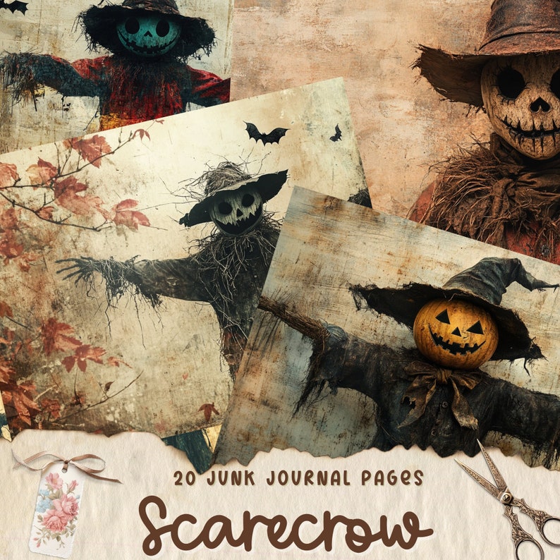 Scarecrow Junk Journal Printable Pages, Digital Scrapbook Paper Kit ...