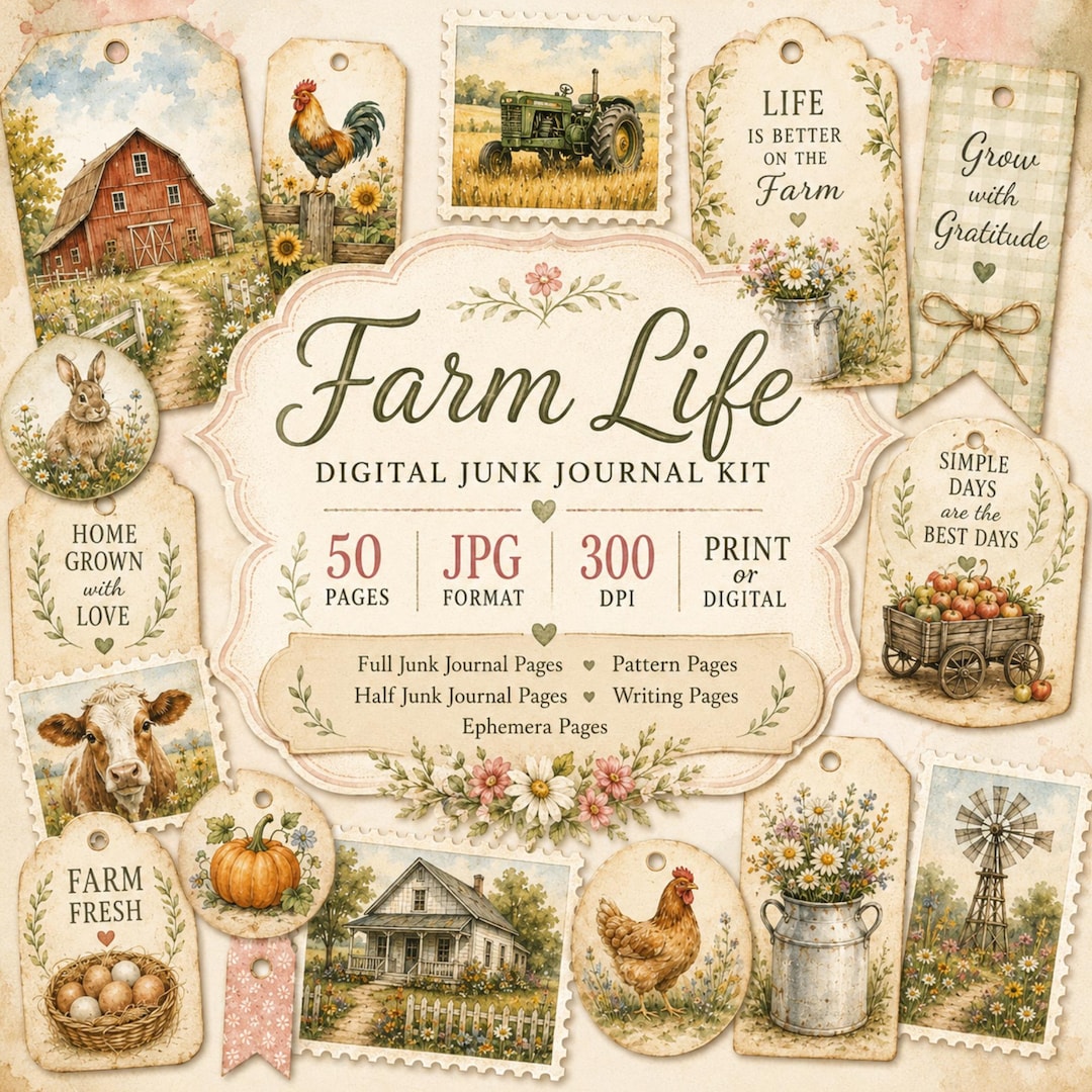 Farm Junk Journal Kit, Vintage Farmhouse Papers, Country Ephemera ...